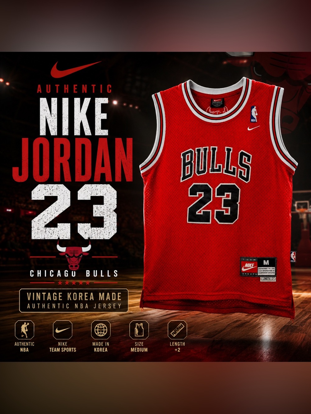 Authentic Nike Michael Jordan #23 Chicago Bulls Jersey M Vintage Korea Made